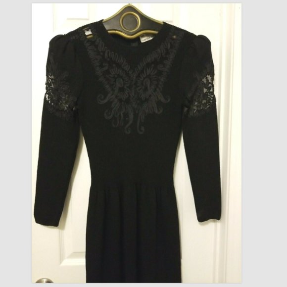 Vtg 80s Pat Sandler for Wellmore Black Santana Knit Cocktail Dress Stretch - Picture 5 of 7